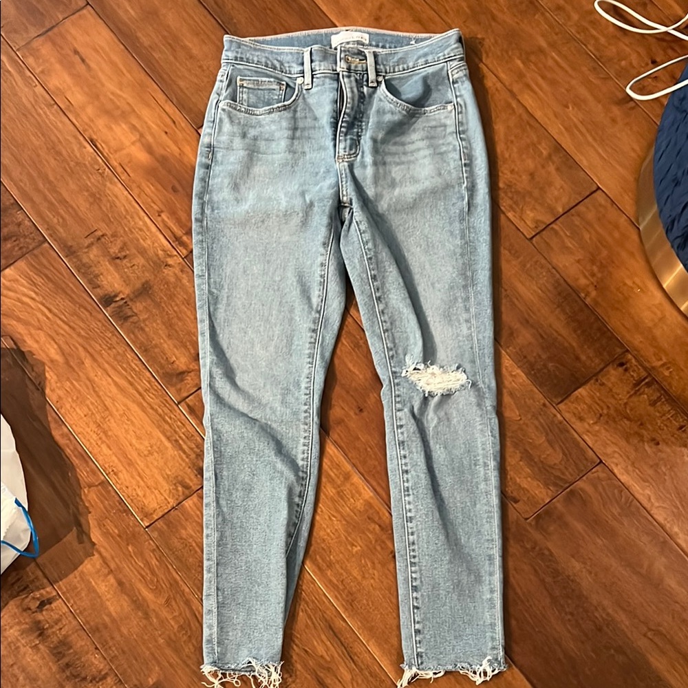 LOFT Blue Ankle Cropped Jeans with Distressed Detail